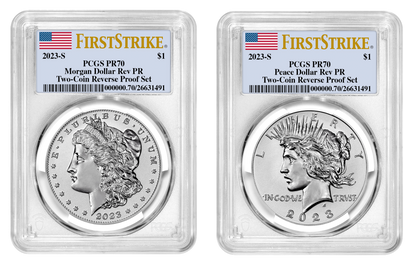 2023-S (PR70) Two Coin Set Reverse Proof $1 Morgan & Peace Silver Dollar FS PCGS