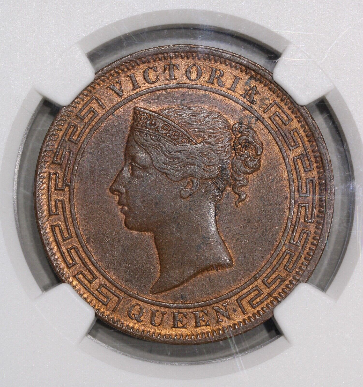 1870 Ceylon Sri Lanka 5 Cent Copper Coin NGC AU 58 BN