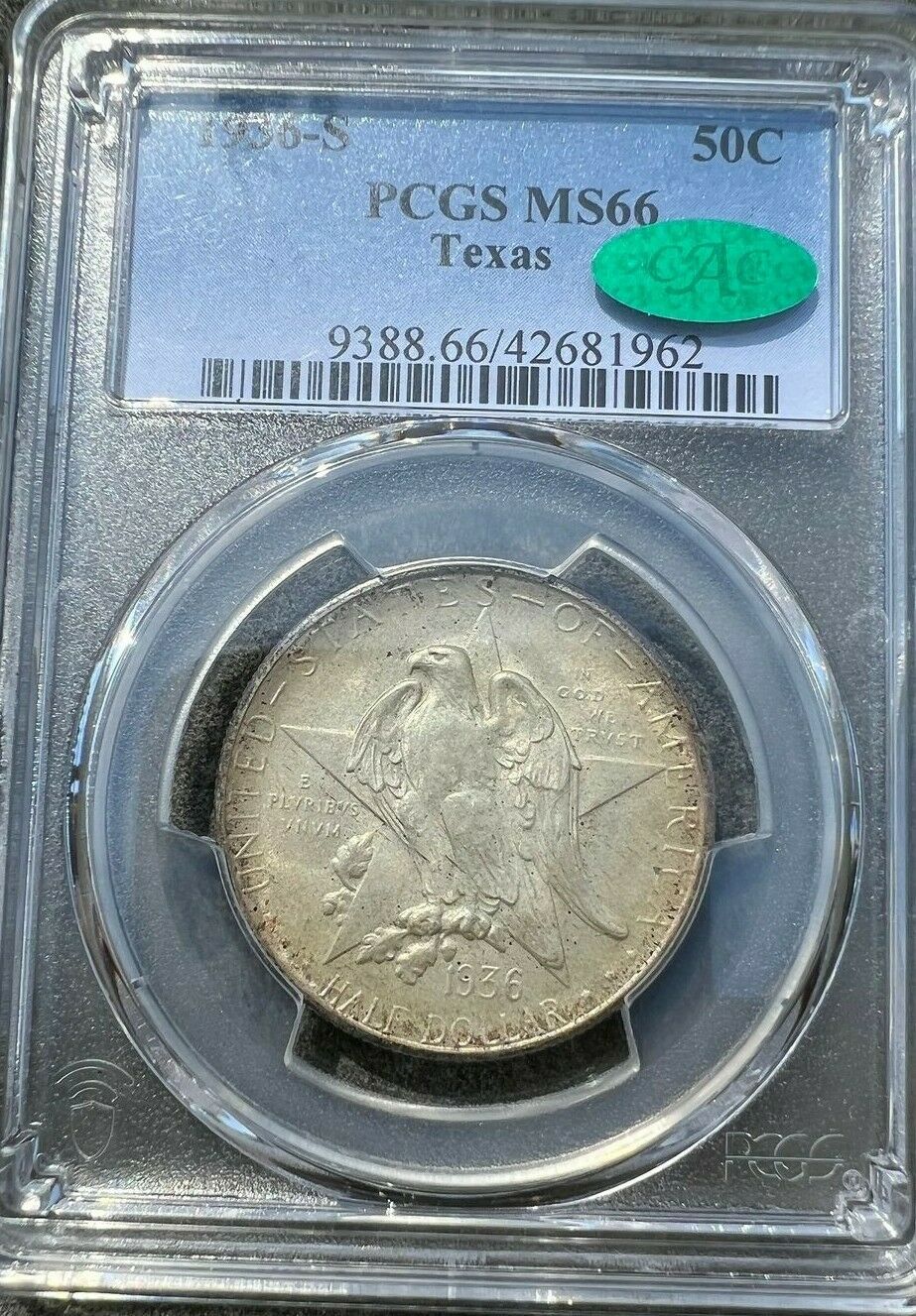 1936-S (MS66 CAC) Texas Commemorative Half Dollar PCGS Graded Coin