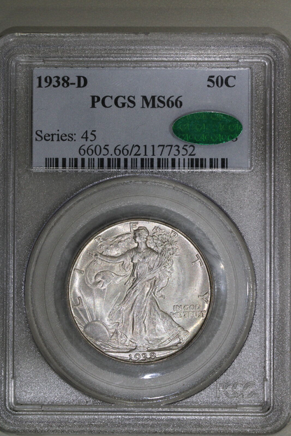 1938-D (MS66 CAC) Walking Liberty Half Dollar 50c PCGS Graded Coin