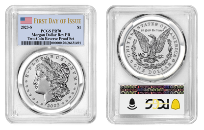 2023-S (PR70) Two Coin Reverse Proof $1 Morgan & Peace First Day of Issue PCGS