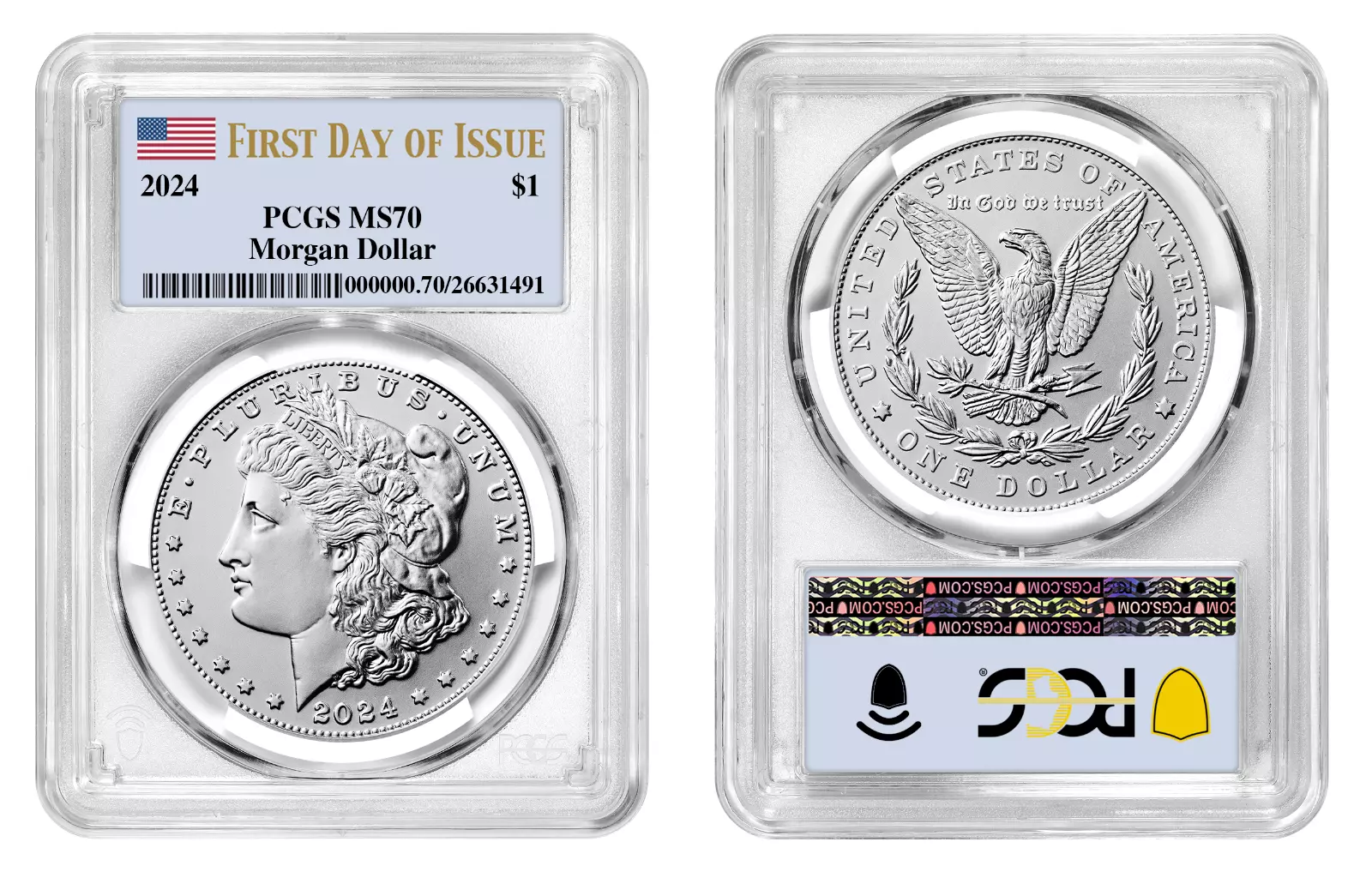 2024-P (MS70) Morgan & Peace Silver Dollar (2 Coin) First Day Of Issue FDOI PCGS