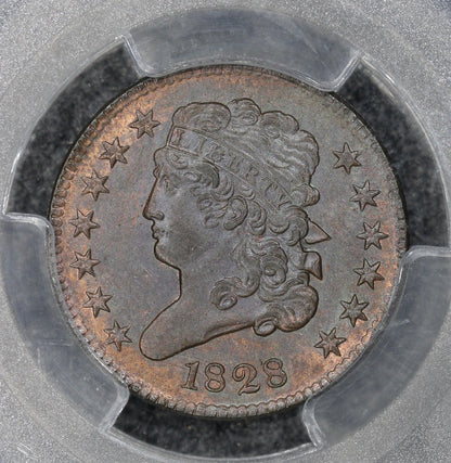 1828 (MS64BN CAC) Classic Head Half Cent (13 Stars) PCGS