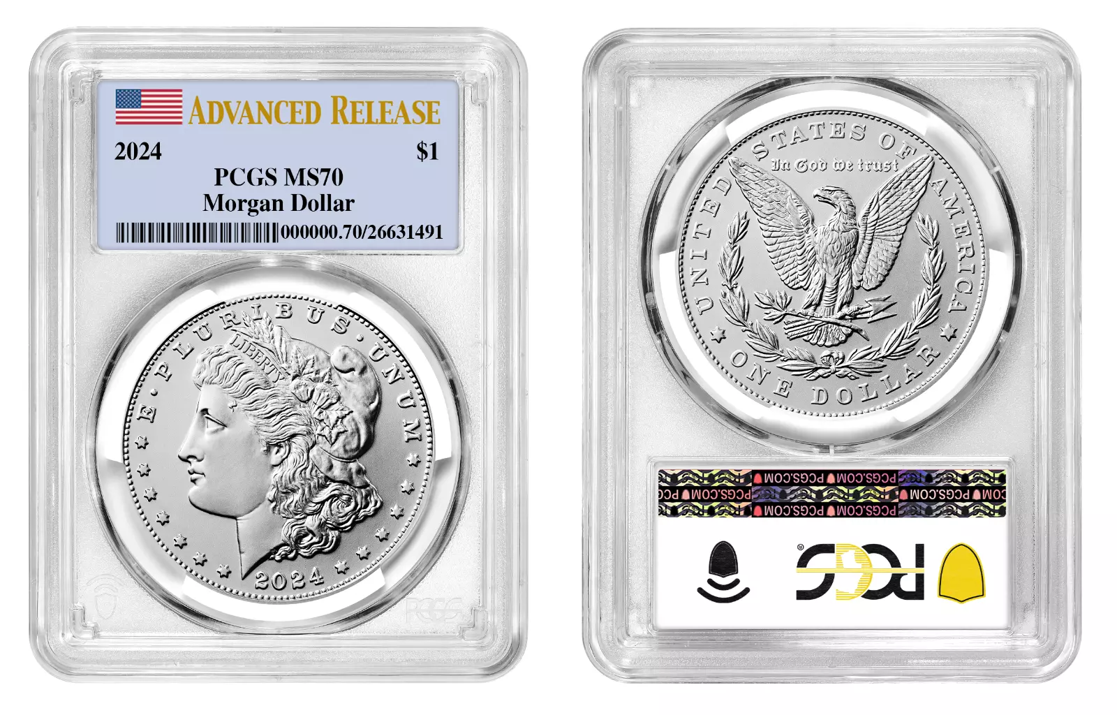 2024-P (MS70) Morgan & Peace Silver Dollar (2 Coin Set) Advanced Release AR PCGS