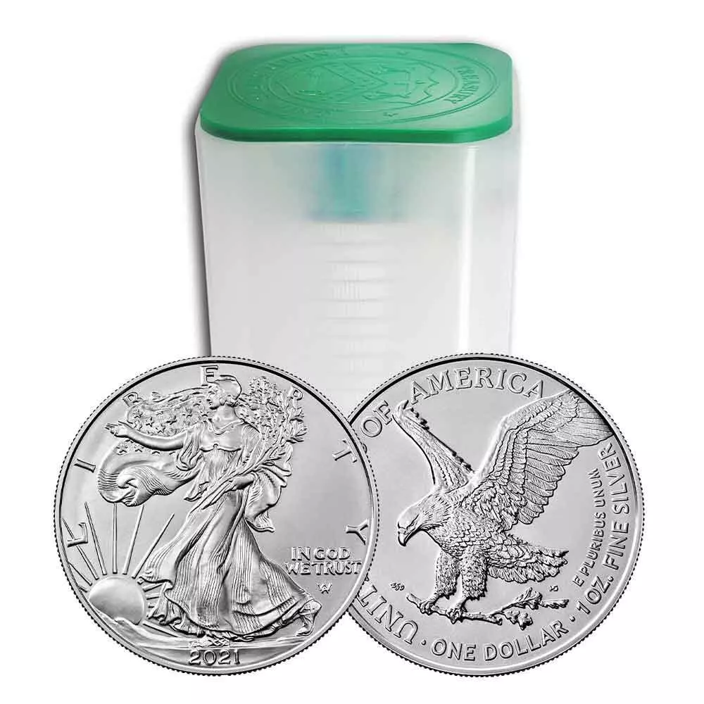 2021 (Type 2) American 1 oz Silver Eagle T2 - Roll of 20 BU Coins per Mint Tube