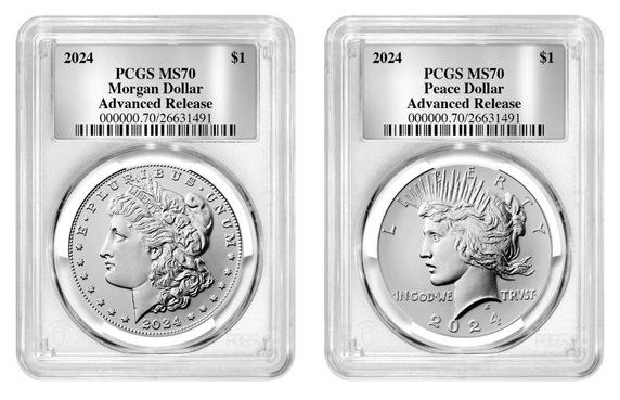 2024 (MS70) Morgan & Peace Silver Dollar (Silver Foil) Advanced Release AR PCGS