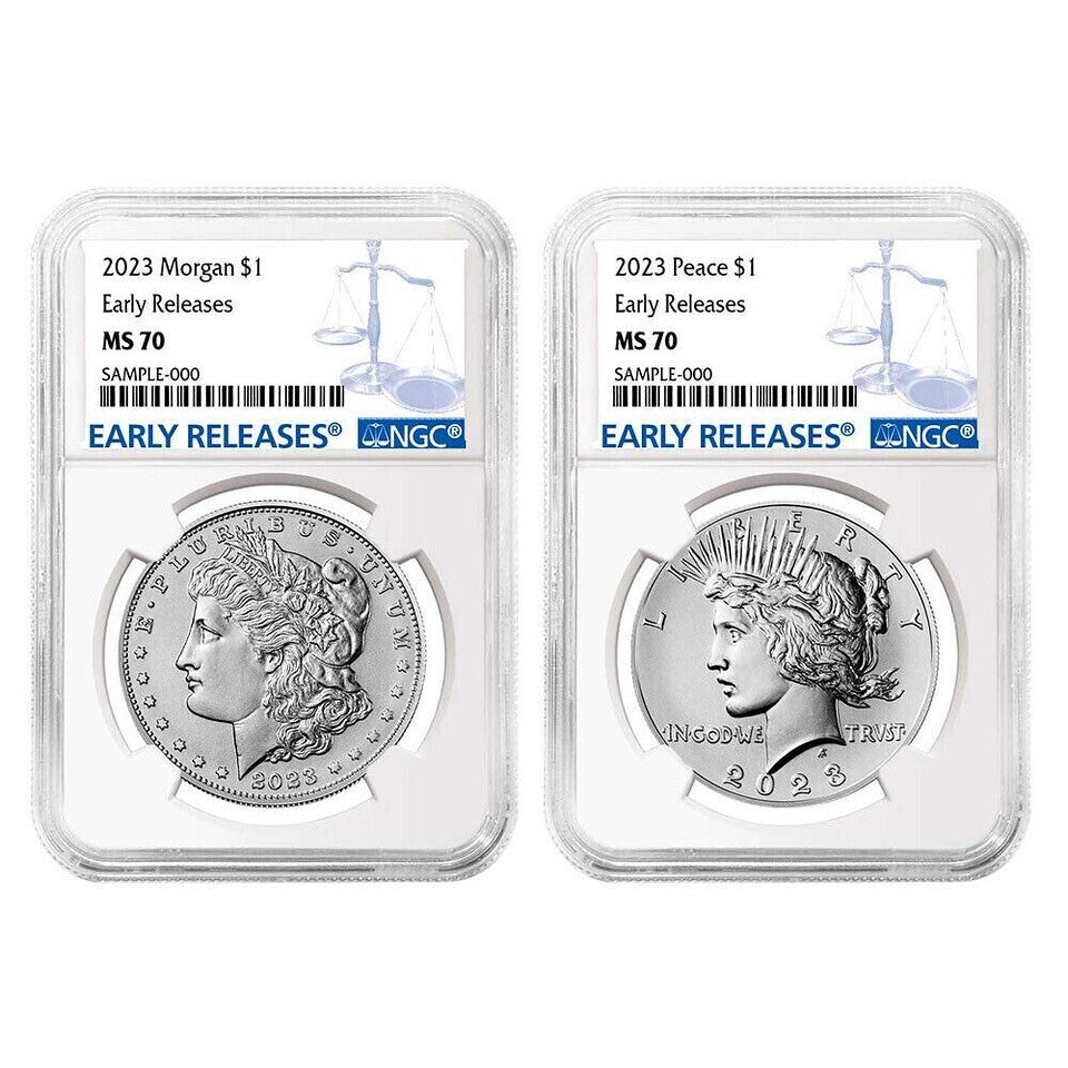 2023 (P, S) Six Coin Set $1 Morgan & Peace Silver Dollar ER NGC