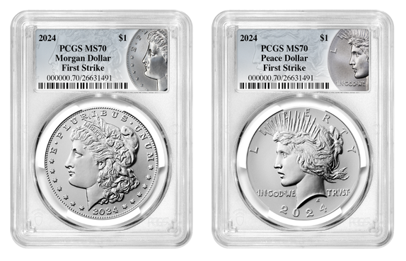 2024-P (MS70) Morgan & Peace Silver Dollar (2 Coin Set) First Strike FS PCGS