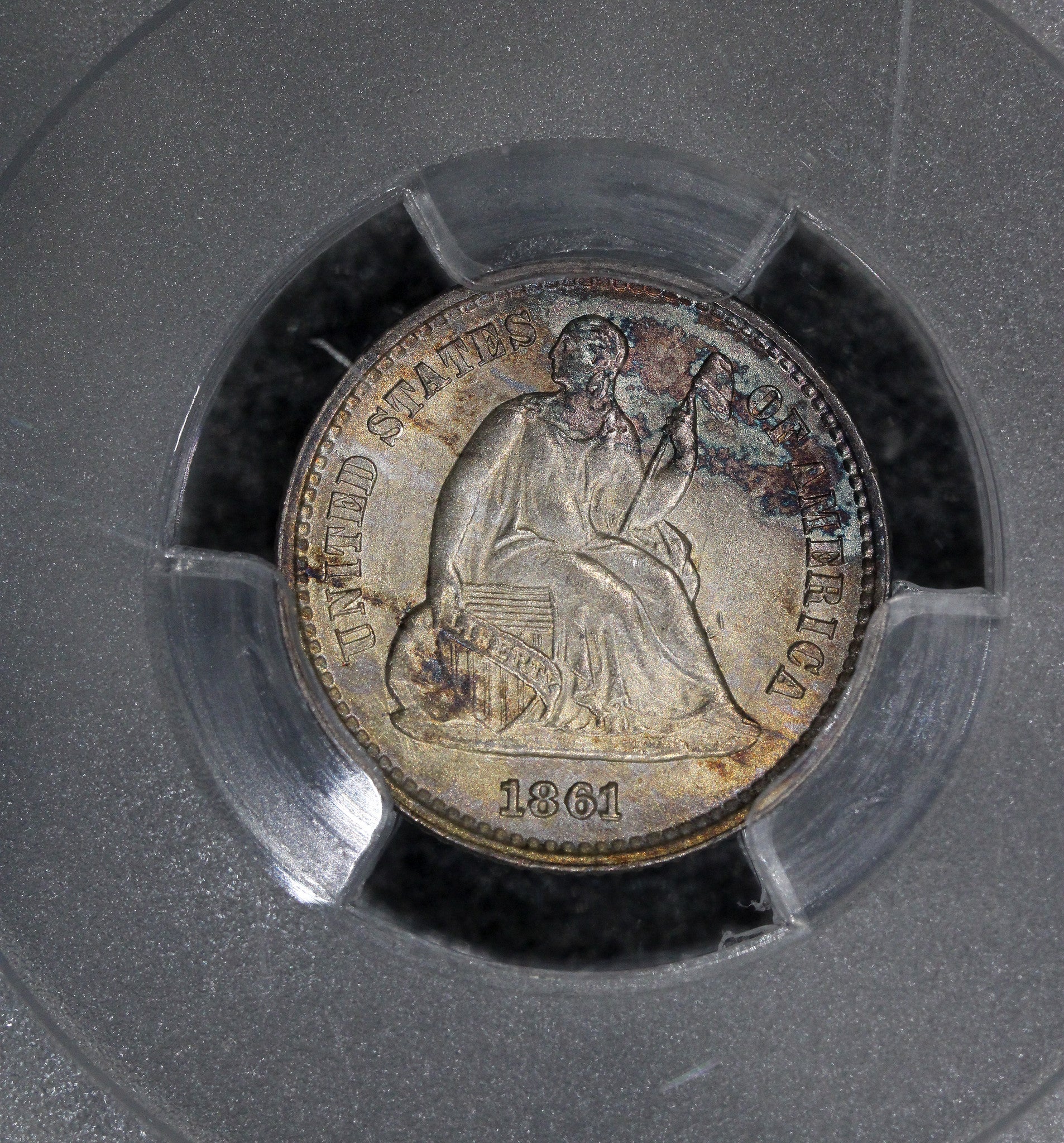 1861/0 (MS65) Seated Liberty Half Dime H10c Overdate PCGS