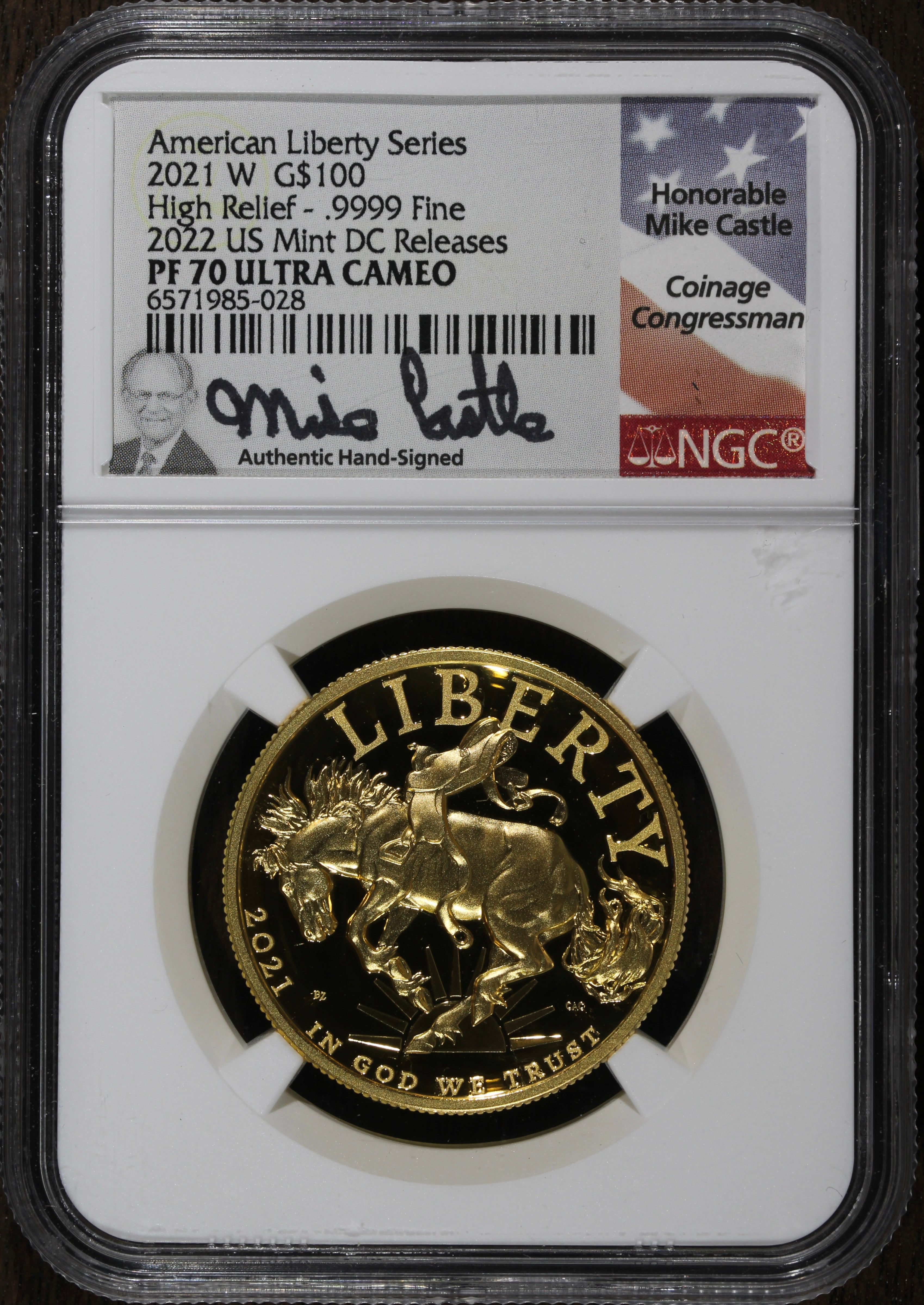 2021-W (PF70) $100 Gold Proof American Liberty High Relief 1 oz NGC - Bronco