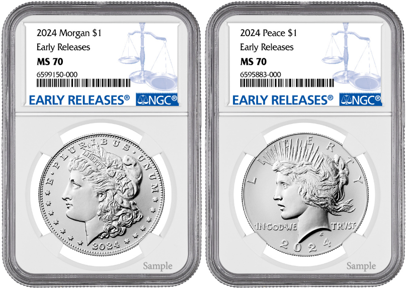 2024-P (MS70) Morgan & Peace Silver Dollar (2 Coin Set) Early Release ER NGC