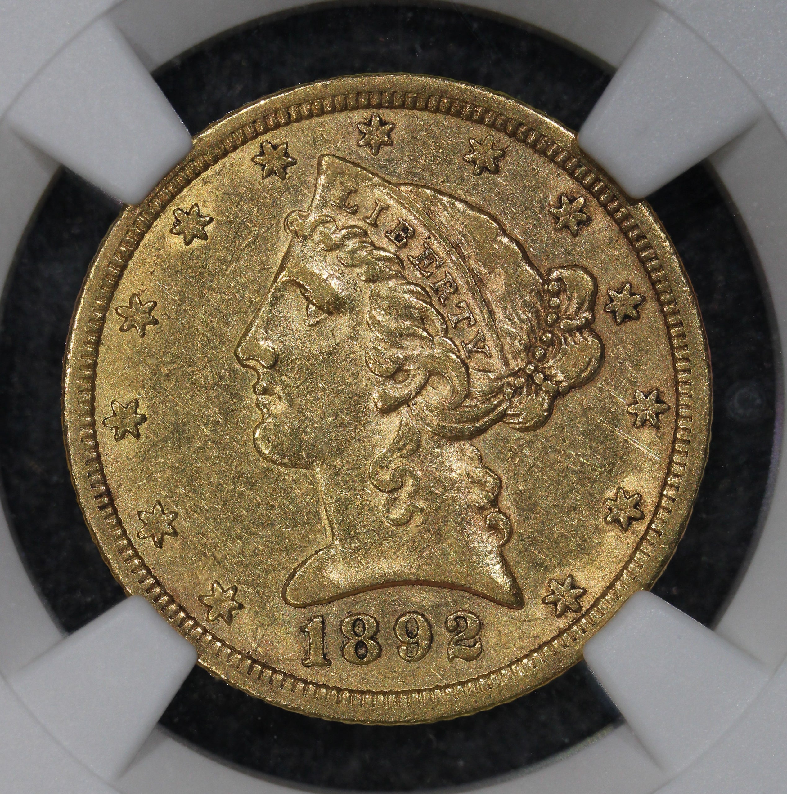 1892-CC (AU55) $5 Liberty Head Gold Half Eagle NGC - Carson City AU55