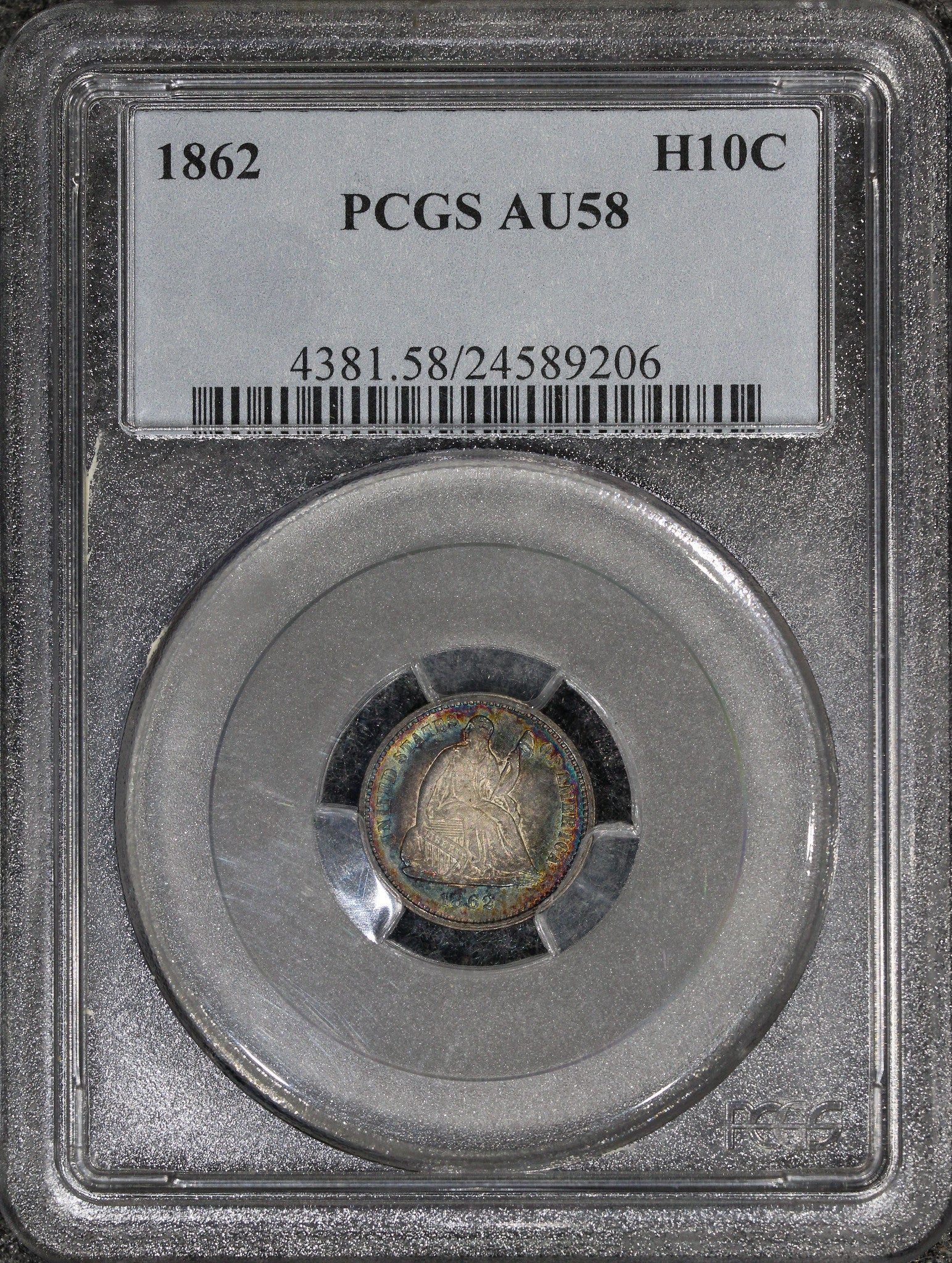 1862 (AU58) Seated Liberty Half Dime Toner H10c PCGS