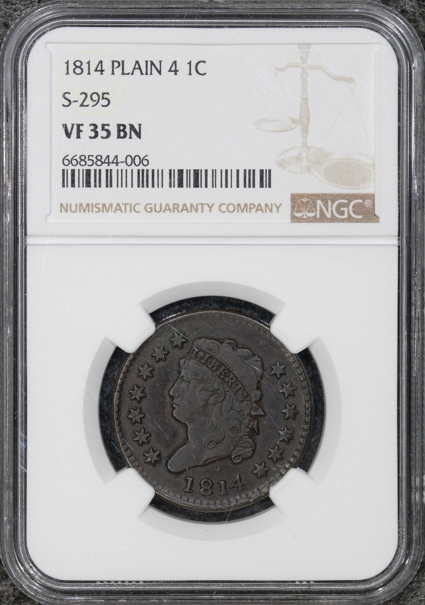 1814 (VF35 BN) Classic Head Large Cent Plain 4 S-295 1c NGC