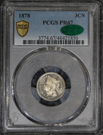 1878 (PR67 CAC) Proof Three Cent Nickel 3cn PCGS