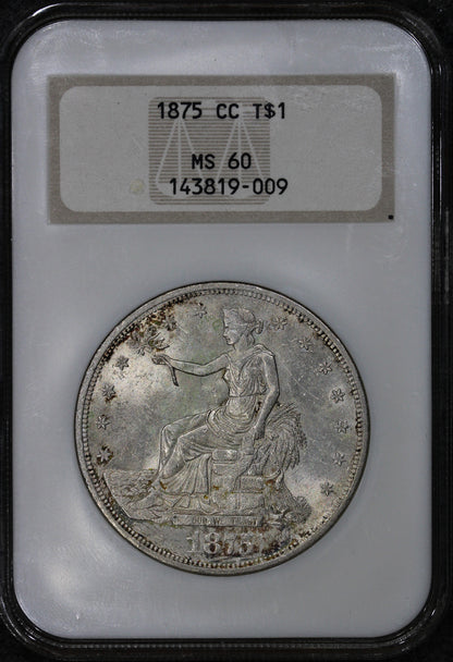 1875-CC (MS60) Trade Silver Dollar (Carson City) T$1 NGC Fatty