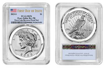 2023-S (PR70) Two Coin Reverse Proof $1 Morgan & Peace First Day of Issue PCGS