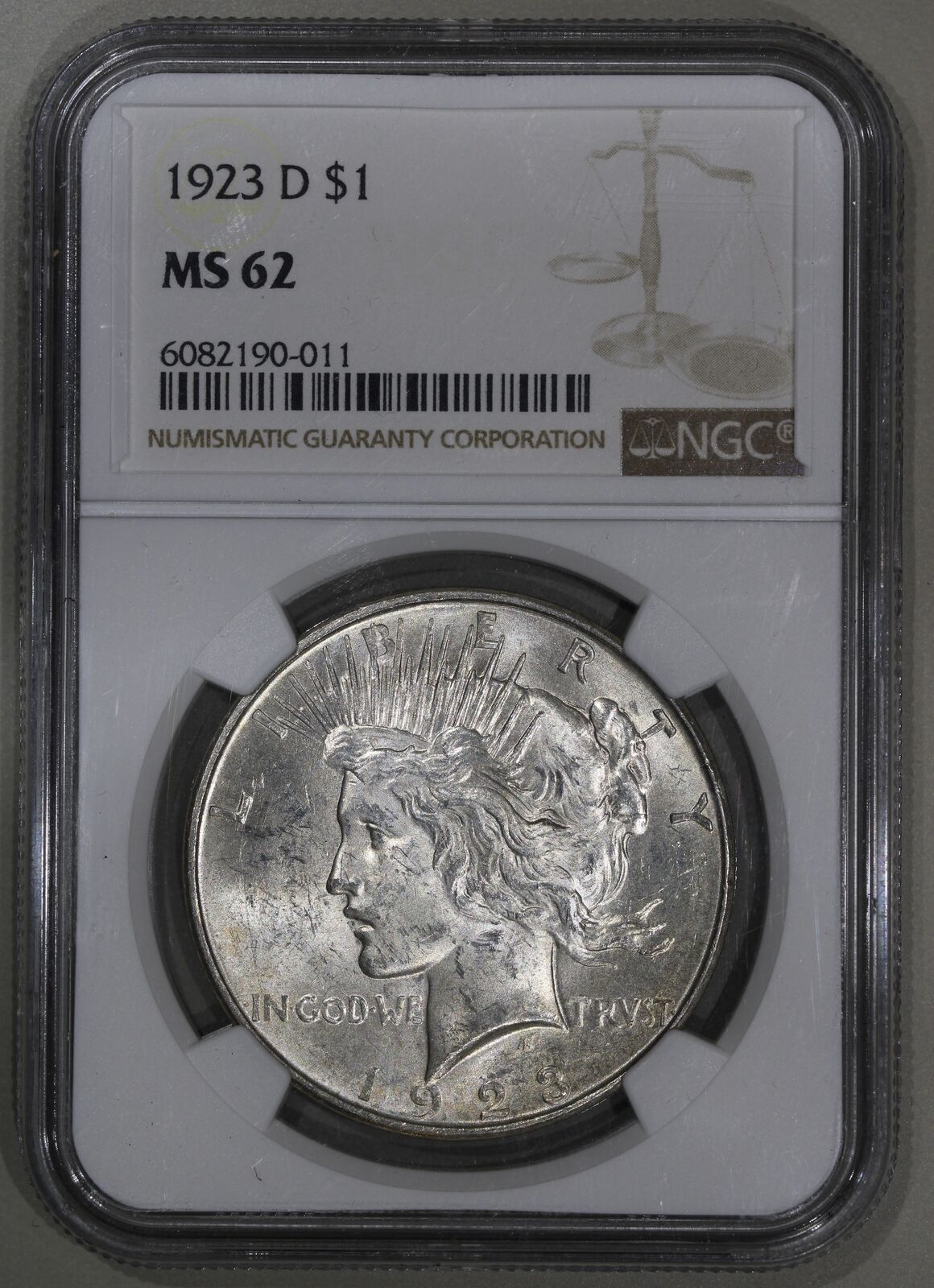 1923-D (MS62) Peace Silver Dollar $1 NGC Graded Coin