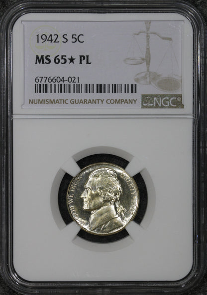 1942-S (MS65★ PL) Jefferson Nickel 5c STAR Grade Prooflike NGC