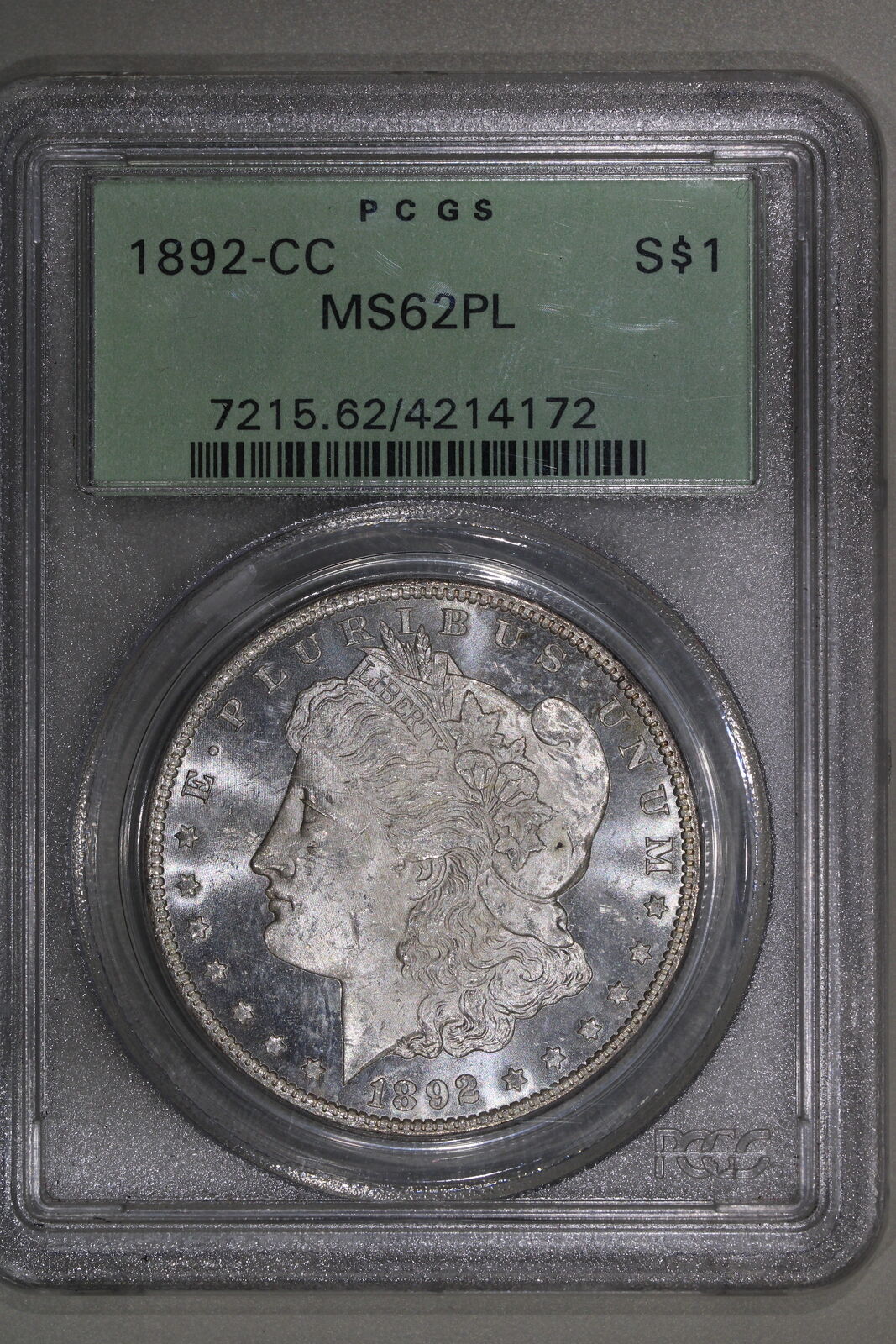 1892-CC (MS62 PL) Morgan Silver Dollar $1 Prooflike PCGS OGH