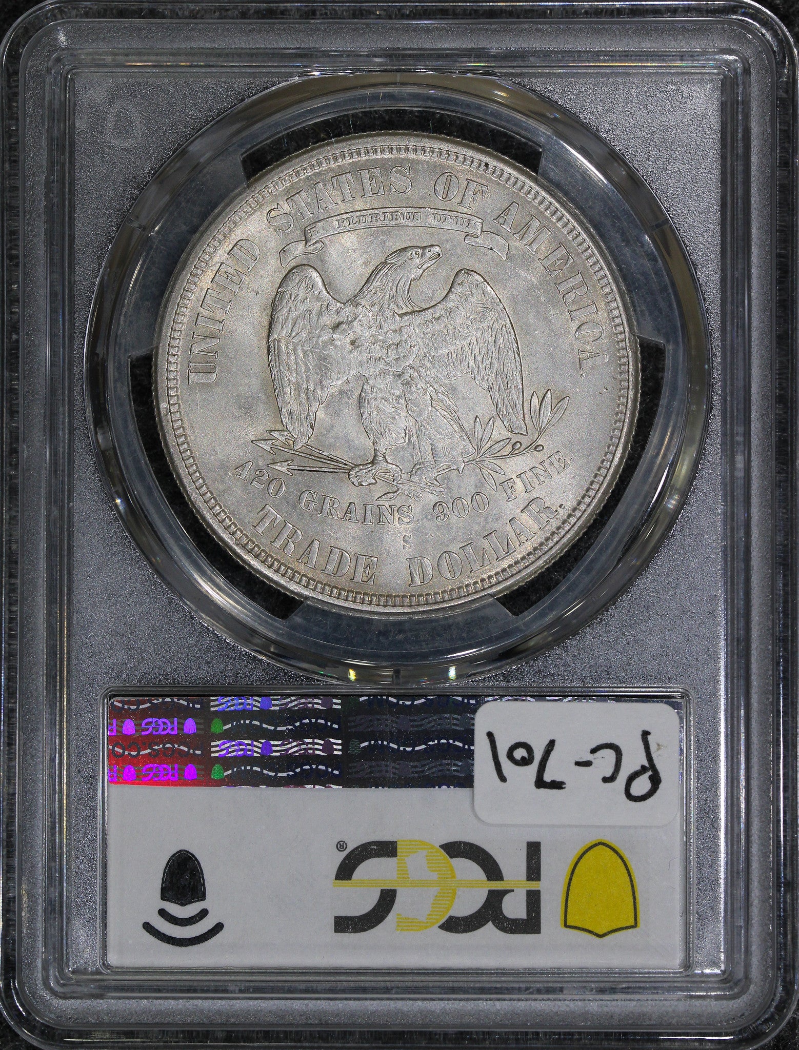 1875-S (MS61 - chopmarks) $1 Trade Silver Dollar PCGS (obv 1, rev 2)