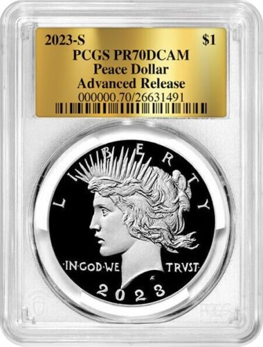 2023-S Proof Peace Silver Dollar (PR70) PCGS Advanced Release AR - Gold Foil