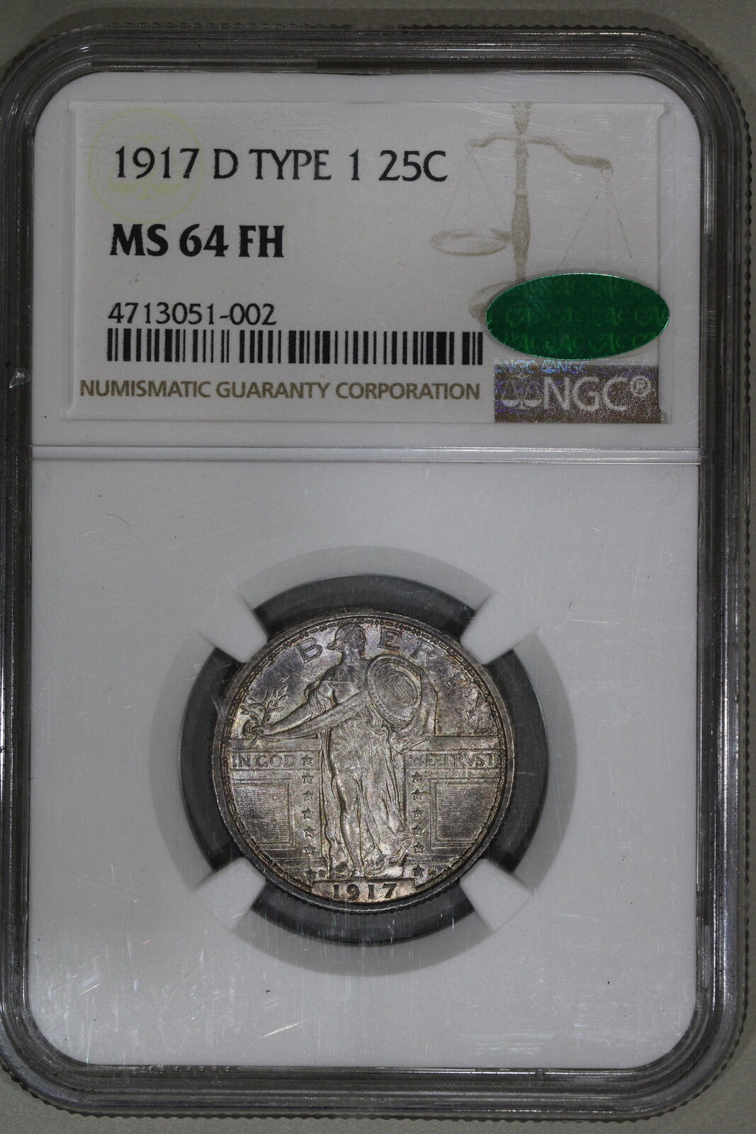 1917-D (MS 64 FH CAC) Type 1 Standing Liberty Quarter 25c NGC Graded Coin