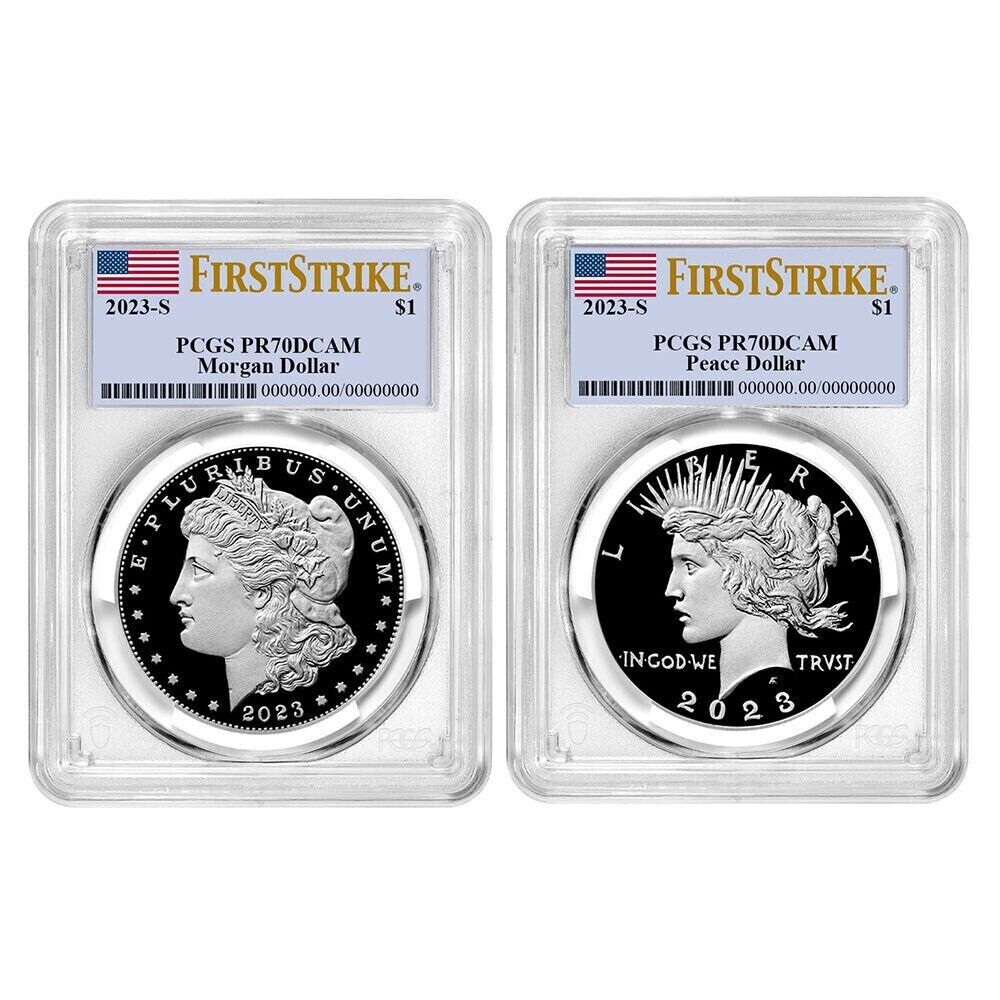 2023-S Proof Morgan & Peace Silver Dollar (PR70) PCGS First Strike FS Flag Label