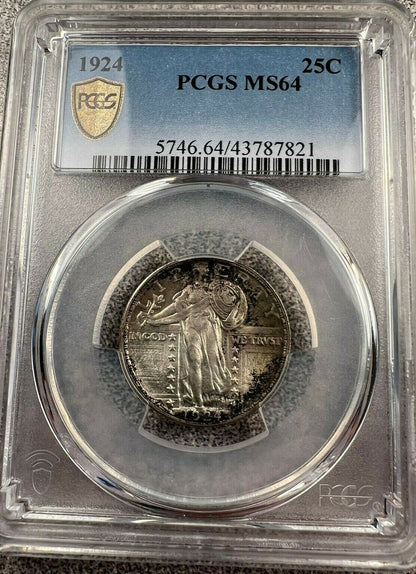 1924 (MS64) Standing Liberty Silver Quarter Toned PCGS Graded Coin 1924-P