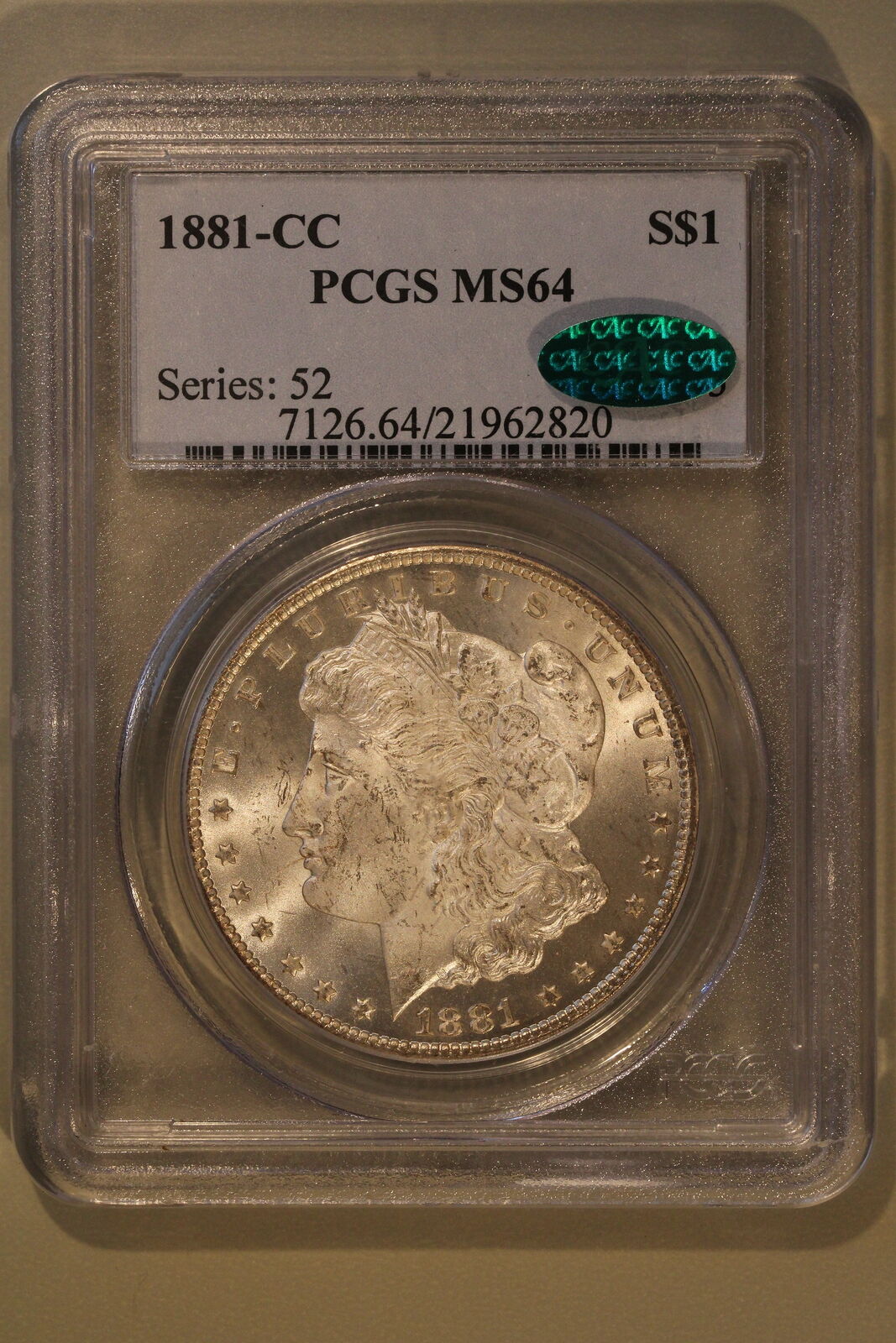 1881-CC (MS64 CAC) Morgan Silver Dollar $1 PCGS Graded Coin