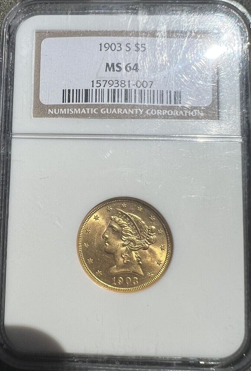 1903-S (MS64) $5 Liberty Head Half Eagle Gold NGC Graded Coin