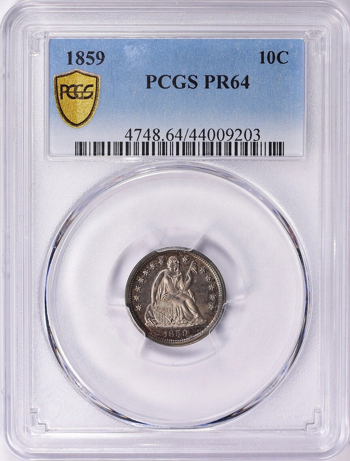 1859 (PR64) Proof Seated Liberty Dime PCGS Graded PF Coin