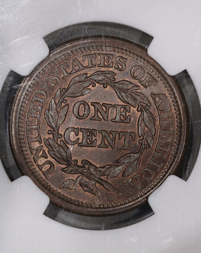 1851 (MS64 CAC RB) Braided Hair Large Cent 1c NGC Graded Coin - Red Brown