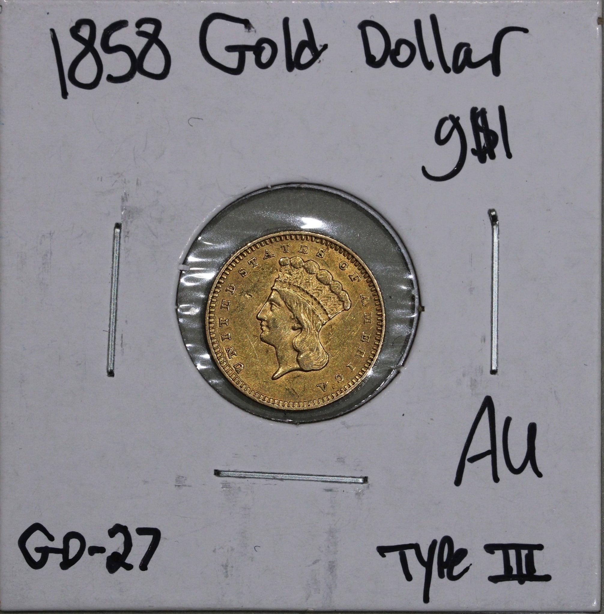 1858 (AU) Gold Dollar G$1 (Type 3 Indian Princess Head) Raw