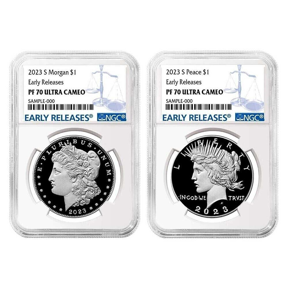 2023 (P, S) Six Coin Set $1 Morgan & Peace Silver Dollar ER NGC