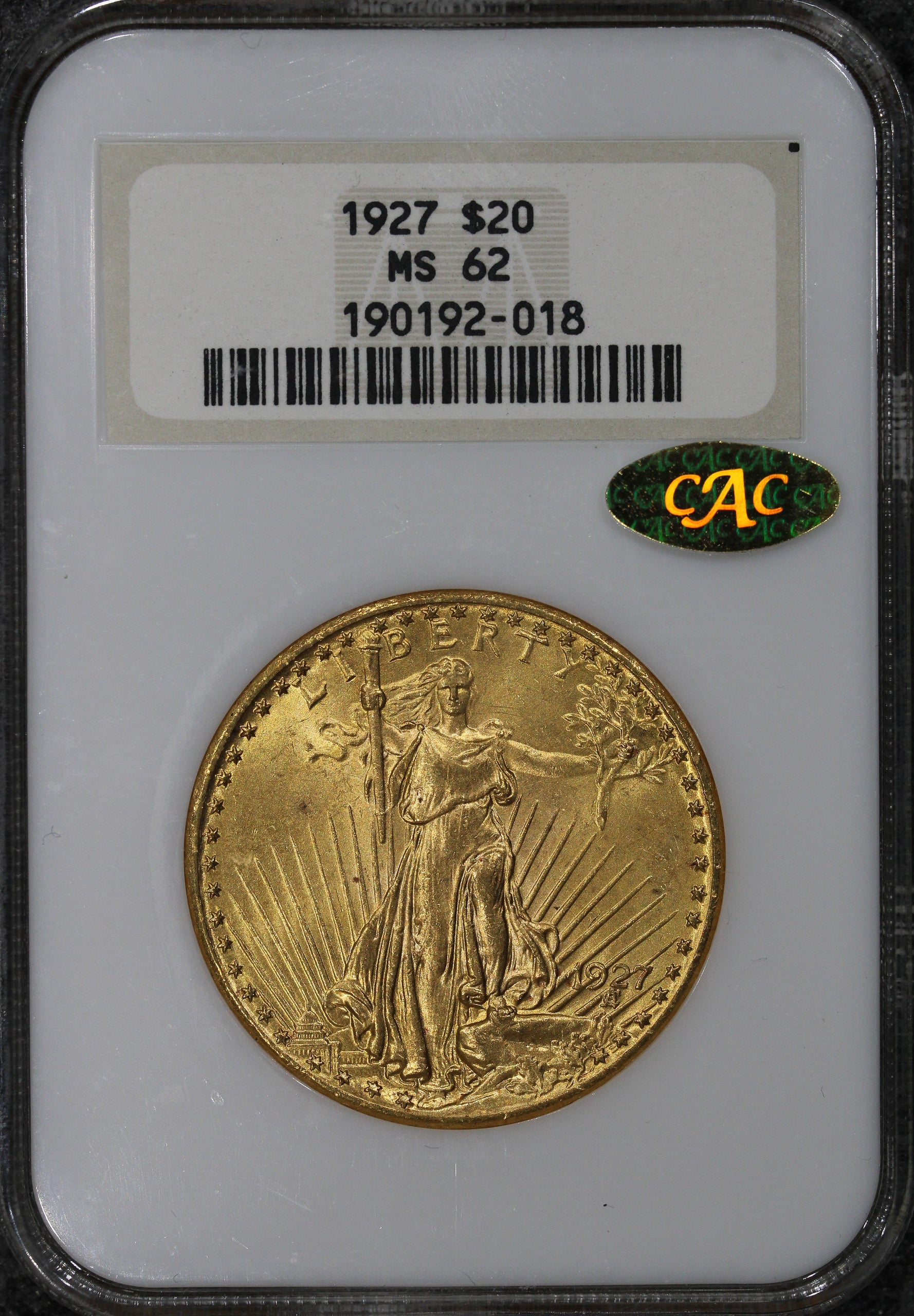 1927 (MS62 GOLD CAC) $20 Saint Gaudens Double Eagle NGC Fatty - GOLD STICKER