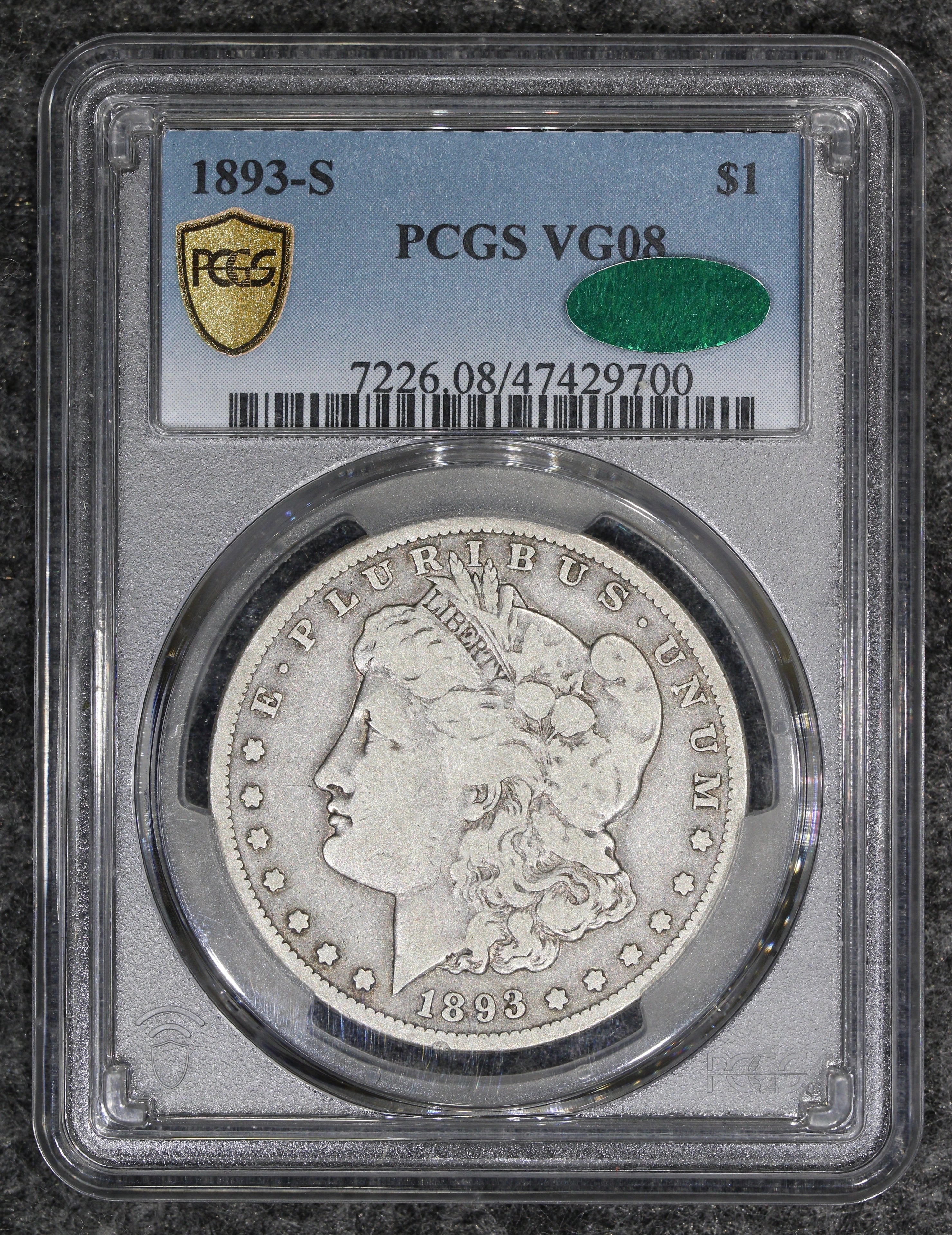 1893-S (VG8 CAC) $1 Morgan Silver Dollar PCGS