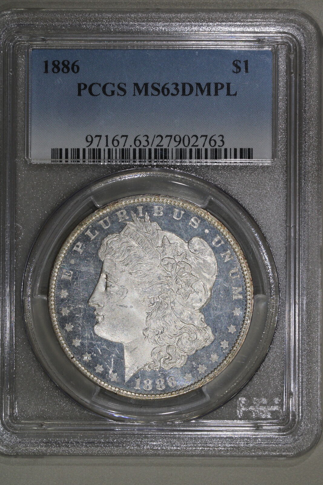 1886 (MS63 DMPL) Morgan Silver Dollar $1 Deep Mirror Prooflike PCGS Graded Coin