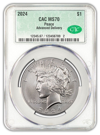 2024 (MS70) Morgan & Peace Silver Dollar (2 Coin) CACG Advanced Delivery AD CAC