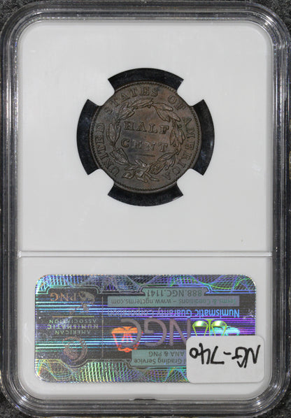 1834 (MS64+ BN CAC) 1/2c Classic Head Half Cent C-1 NGC