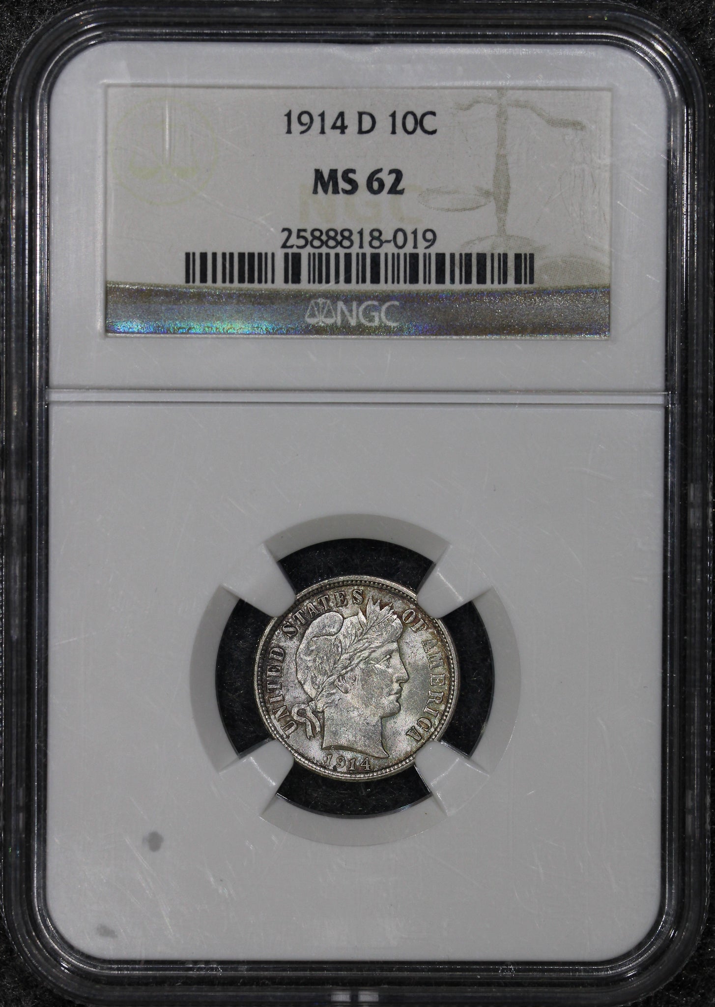 1914-D (MS62) Barber Dime 10c NGC