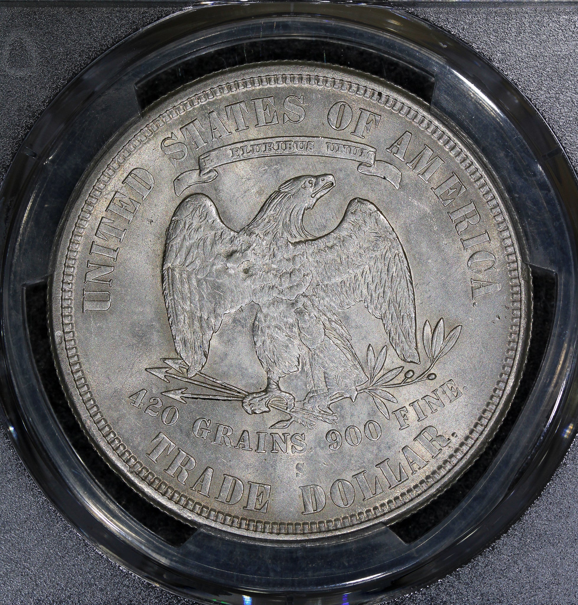 1875-S (MS61 - chopmarks) $1 Trade Silver Dollar PCGS (obv 1, rev 2)