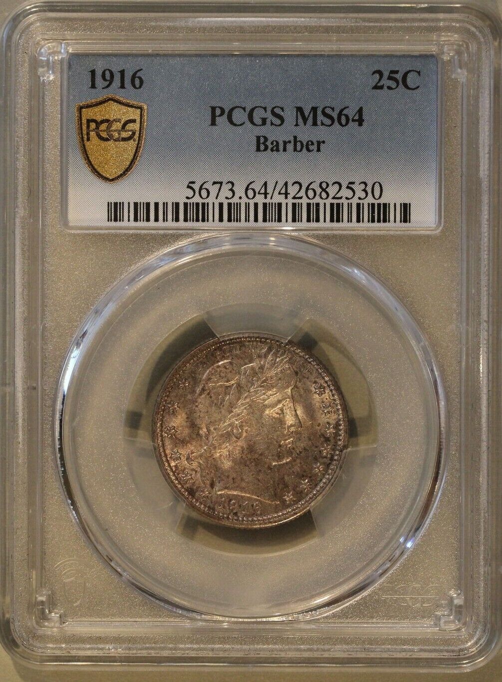 1916 (MS64) Barber Quarter 25c PCGS Graded Coin