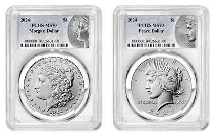 2024-P (MS70) Morgan & Peace Silver Dollar (2 Coin Set) PCGS