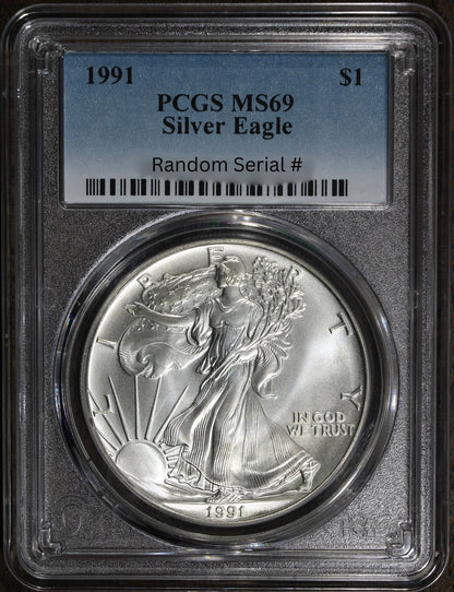 1991 (MS69) American Silver Eagle PCGS $1 ASE - Random Serial Number