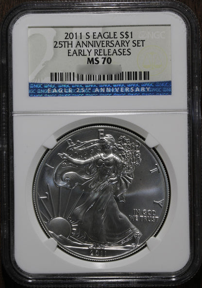 2011-S (MS70) American Silver Eagle NGC 1 oz - 25th Anniversary Early Release ER