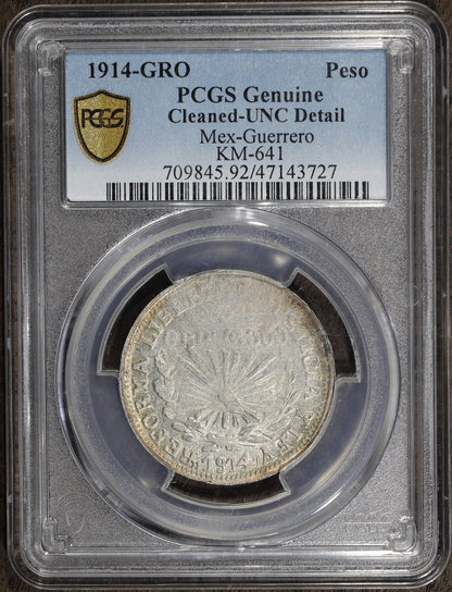 1914-GRO (UNC Detail) Mexico Guerrero 1 Un Peso KM-641 PCGS - Revolutionary!
