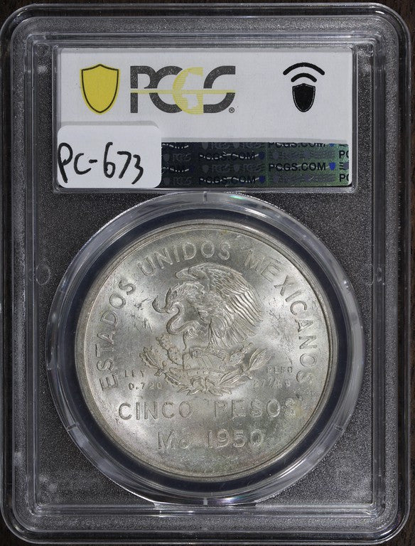 1950-Mo (MS64) Mexico 5 Peso Southern Railroad PCGS - Flashy Commemorative