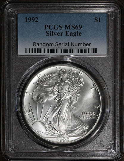 1992 (MS69) American Silver Eagle PCGS $1 ASE - Random Serial Number