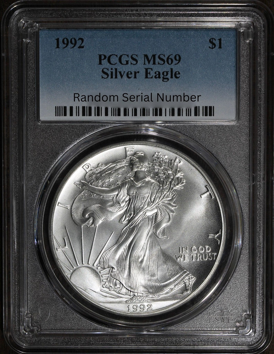 1992 (MS69) American Silver Eagle PCGS $1 ASE - Random Serial Number